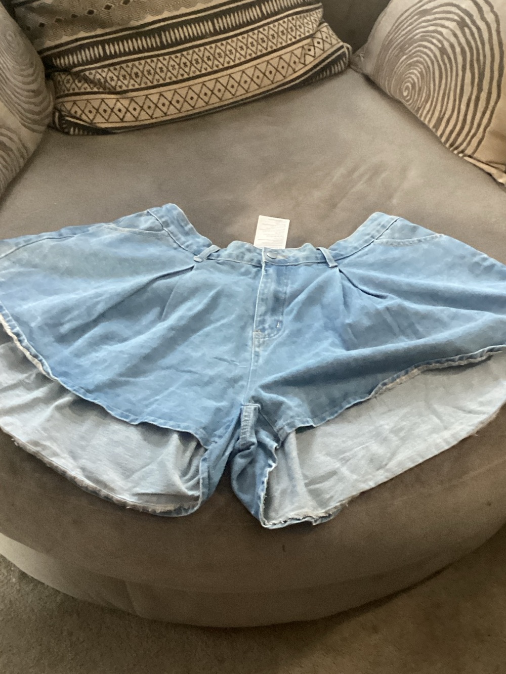 Light Blue Denim Skort Shorts with Flared Skirt Overlay